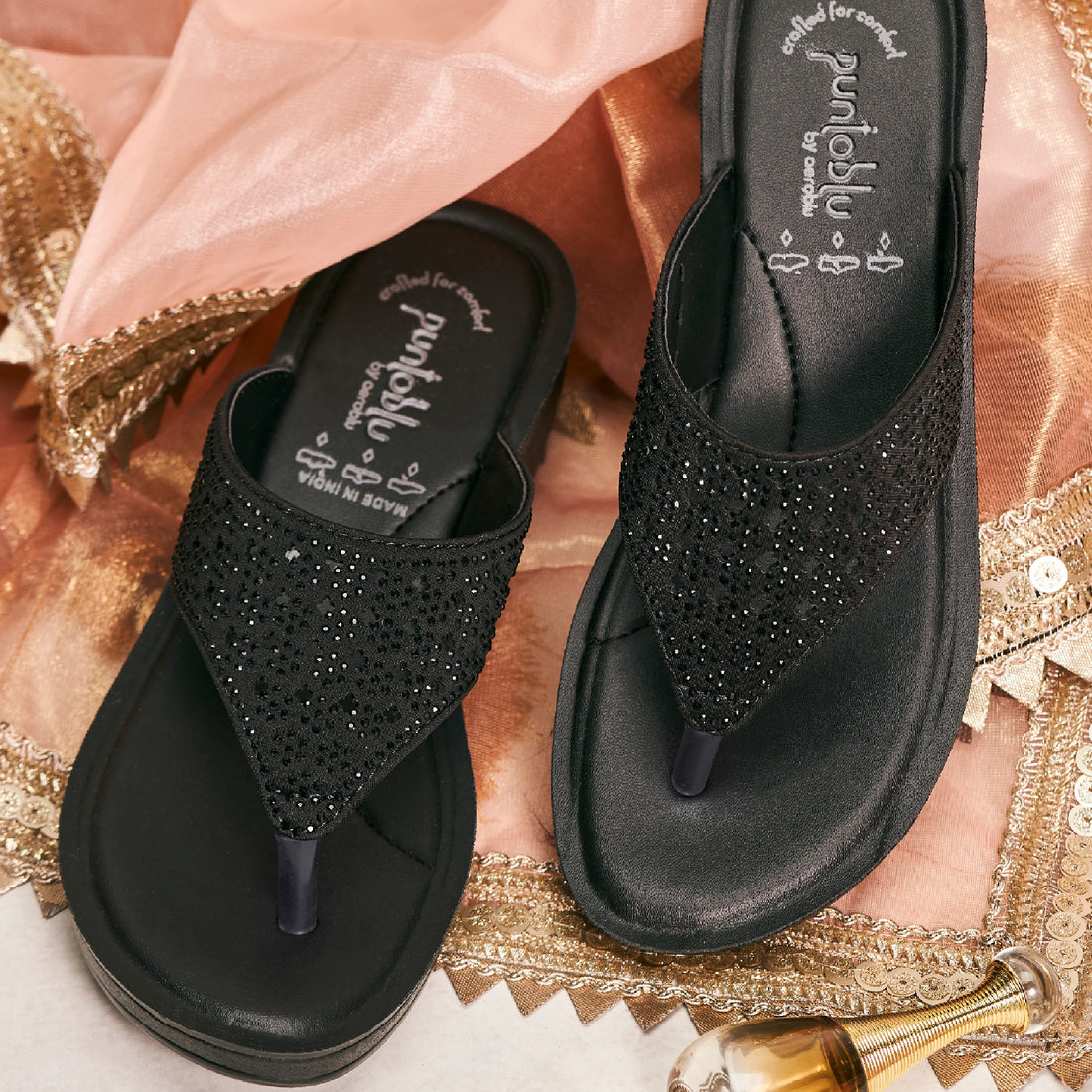 Women’s Party Wear Mid Heel Thong Slippers | 23D3